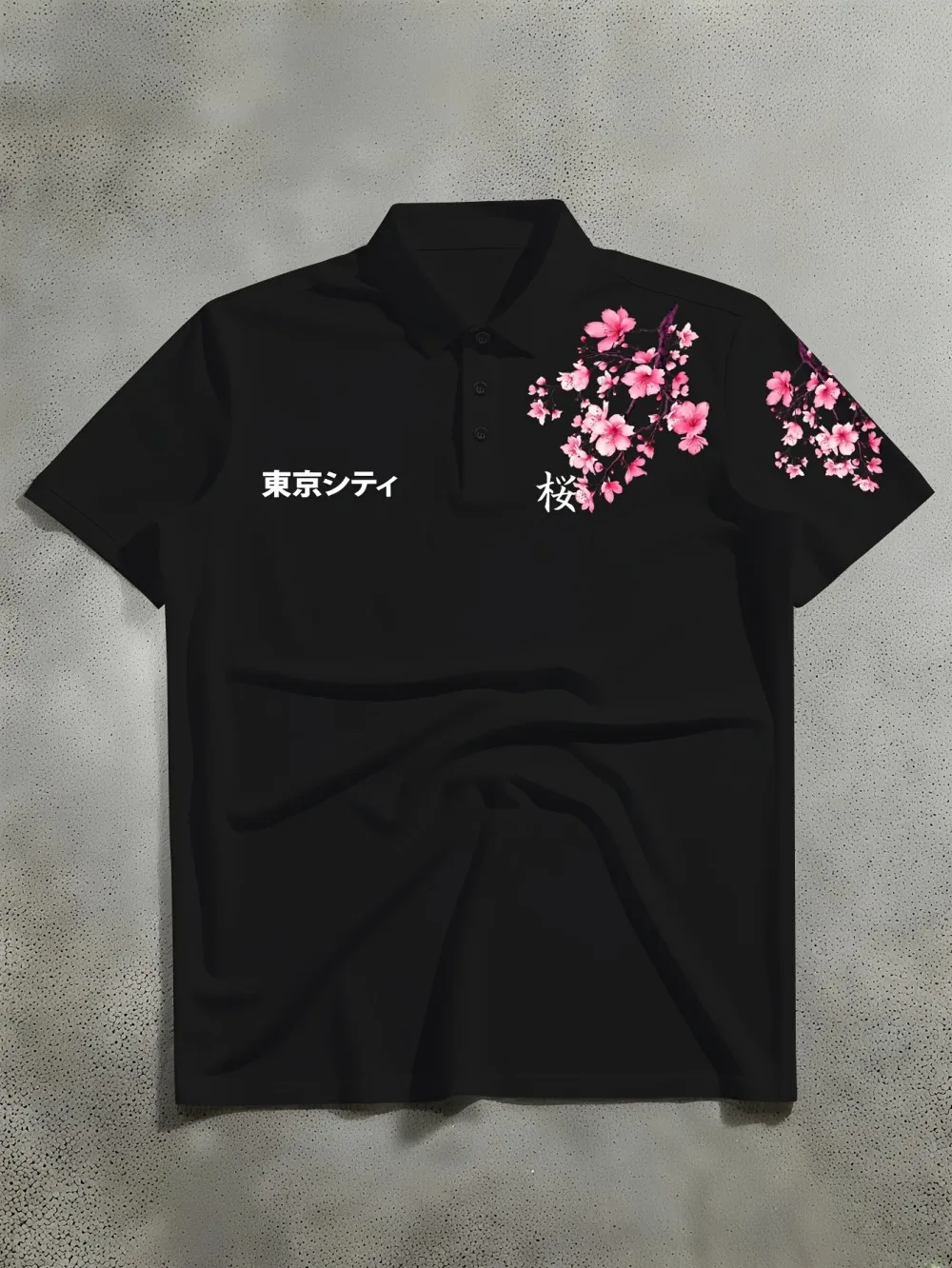 Fashionable men's summer golf cherry blossom letter print micro elastic breathable polo short sleeved T-shirt outdoor sports top