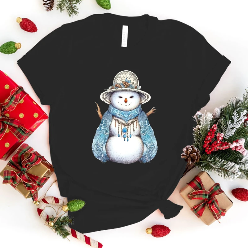 

New Fuuny Christmas Snowman Letter Printed Unisex Men'S And Women'S Fashion Short Sleeve Christmas Snowman Casual Summer Tops T