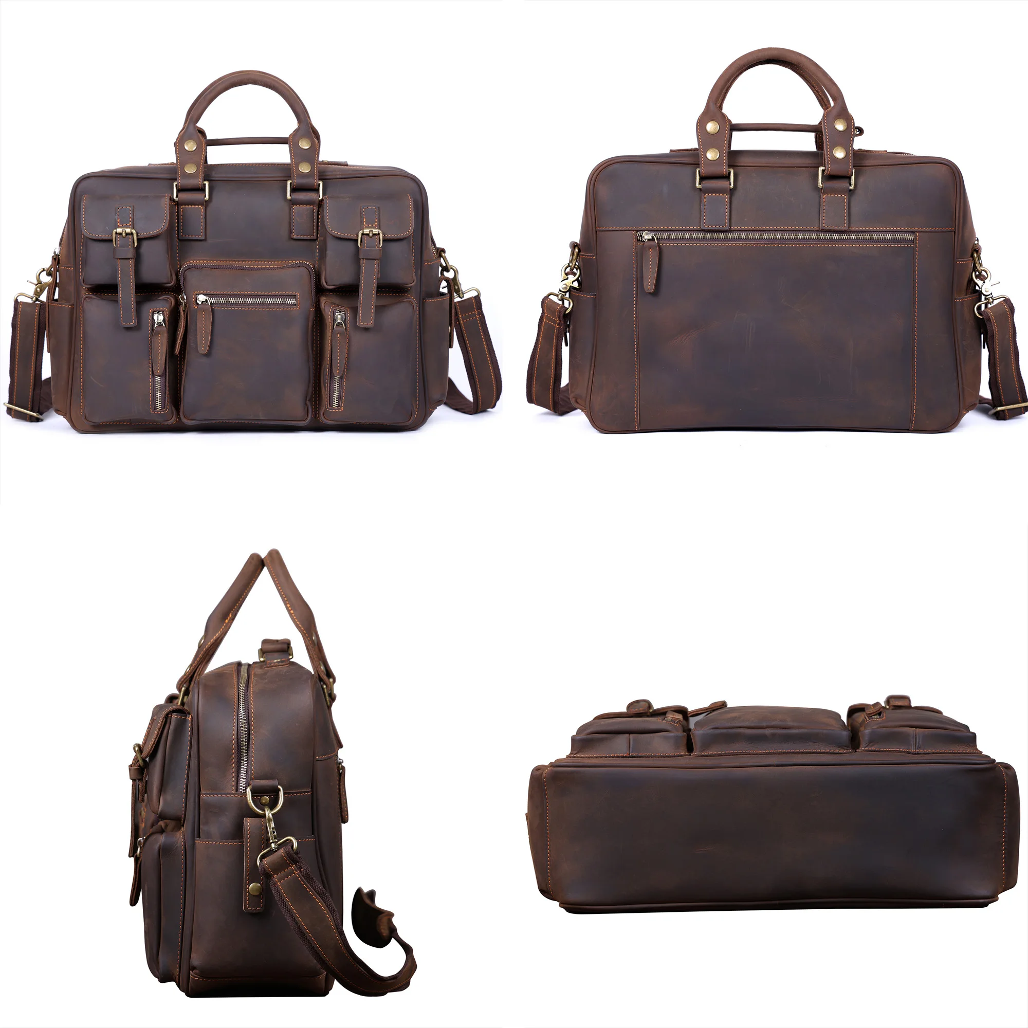 Vintage Herren-Aktentasche aus Vollnarbenleder, 16 Zoll Laptop-Umhängetasche, Echtes Leder, Business-Reisetasche, Crazy Horse Leder – Detail 7