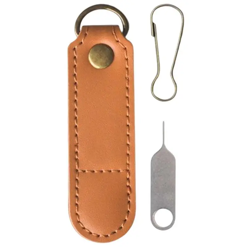 

SIM Card Storage Bag Portable Phone Cardholder PU Leather Removal Ejector Pin Tool Storage Pouch With Detachable O-Ring