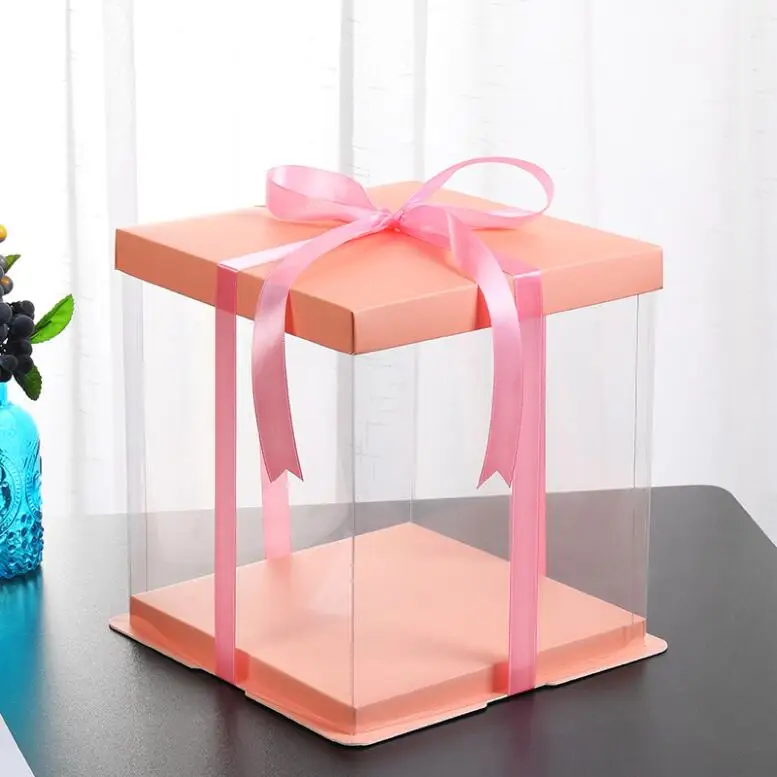 5Pcs 18/22cm Transparent Cake Box Flower Gift Box Birthday Anniversary Cake PVC Packing Box Valentine Rose Wedding Anniversary