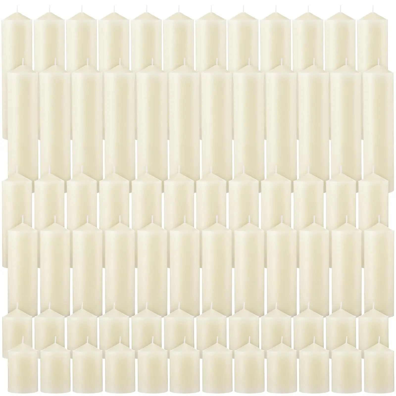 72 Pillar Candles Ivory, 2x3 2x6 2x8 Inch Dripless