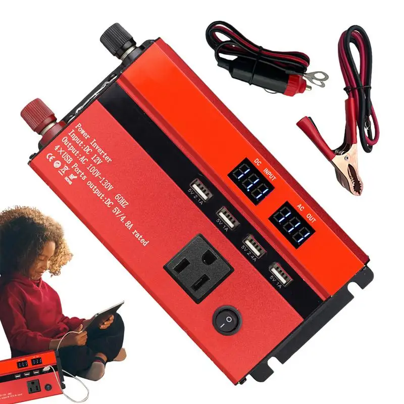 

12V Power Inverter LCD Display DC 12V To AC 110V Converter With 4 USB Ports Power Inverters For Vehicles Fast Charging Car