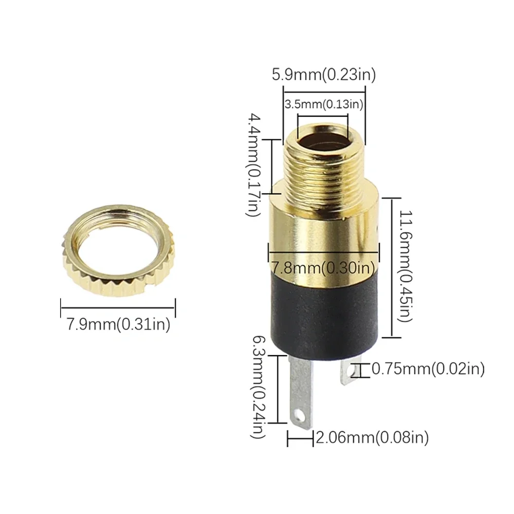 5PCS Vertical 3.5mm Audio Socket PJ-392 | 3-Pin Gold Plated Stereo Female Connector