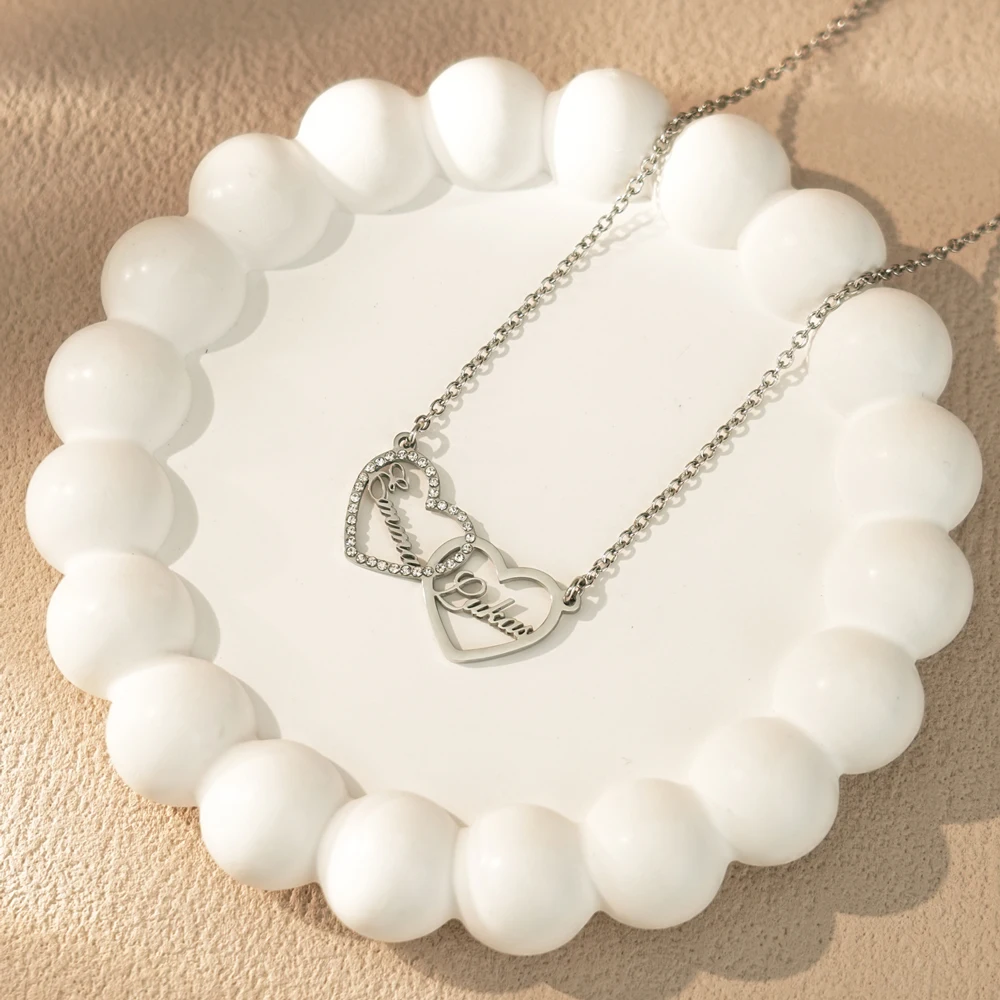 Personalized Two Names Heart Necklaces Stainless Steel Custom Letter Couple Necklace Choker Sister Jewelry Couple Necklace