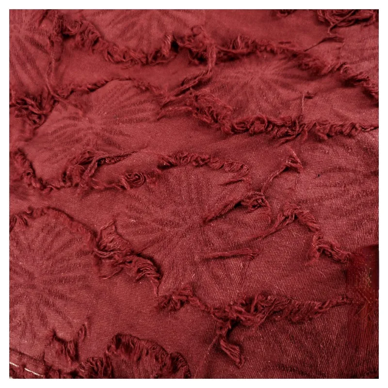 Red Dark Flower Tassel Cotton Linen Jacquard / Hand-cut Flower Washing Process Old Reconstructed Texture Designer Fabric