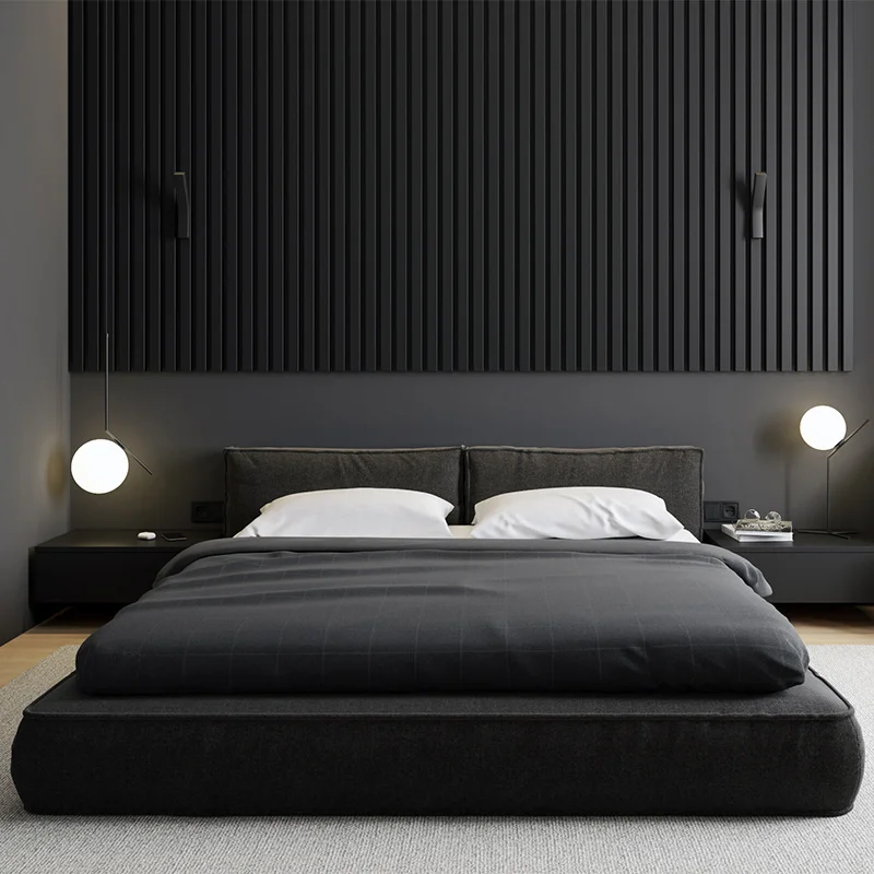 Heavy Normal Double Bed Australia Elegant Black Wooden Floating Double Bed Frame Adults Wooden Cama Matrimonial Furniture Home
