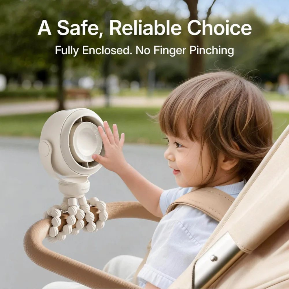 2500mah Rechargeable Octopus Stroller Fan Turbo Silent Nature Wind USB Portable Crib Cooling Fan