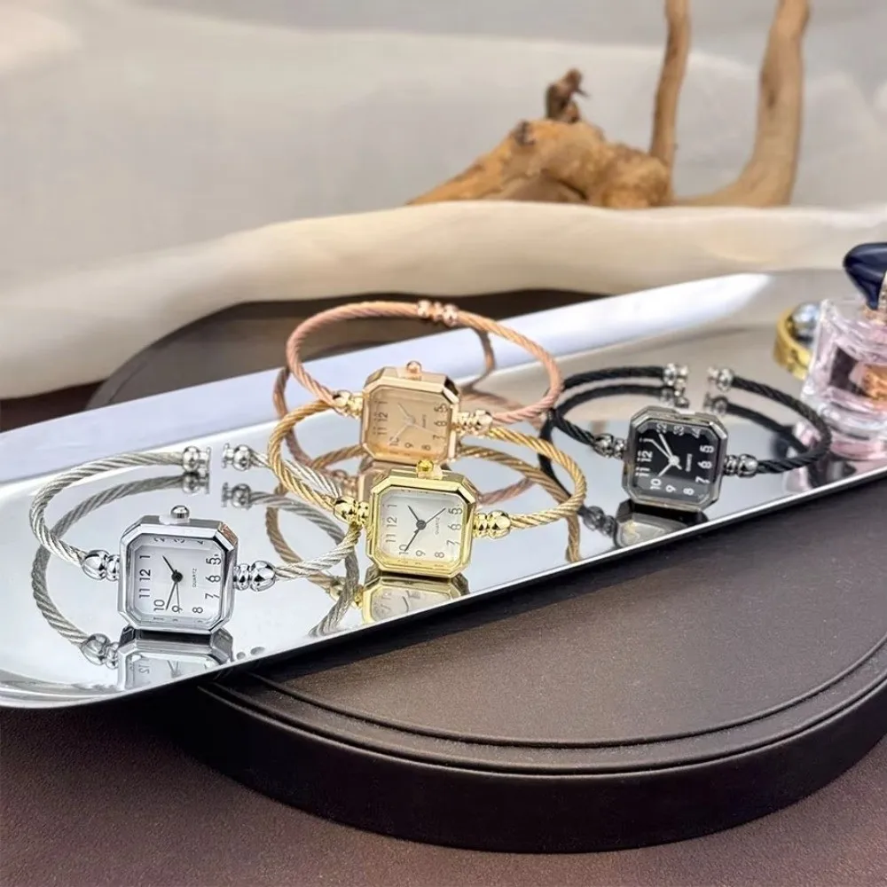 Open-Ended Bracelet Bracelet Watch Compact Size Miniature Design Quartz Watch Digital Square Dial Analog Display Dress Watch