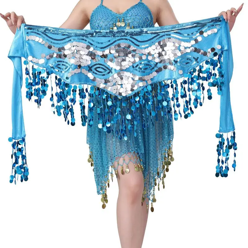 Sciarpa per fianchi con paillettes da donna Nappa lucida Danza del ventre Gonna a catena in vita Costume femminile Cintura avvolgente per feste Abiti per spettacoli teatrali