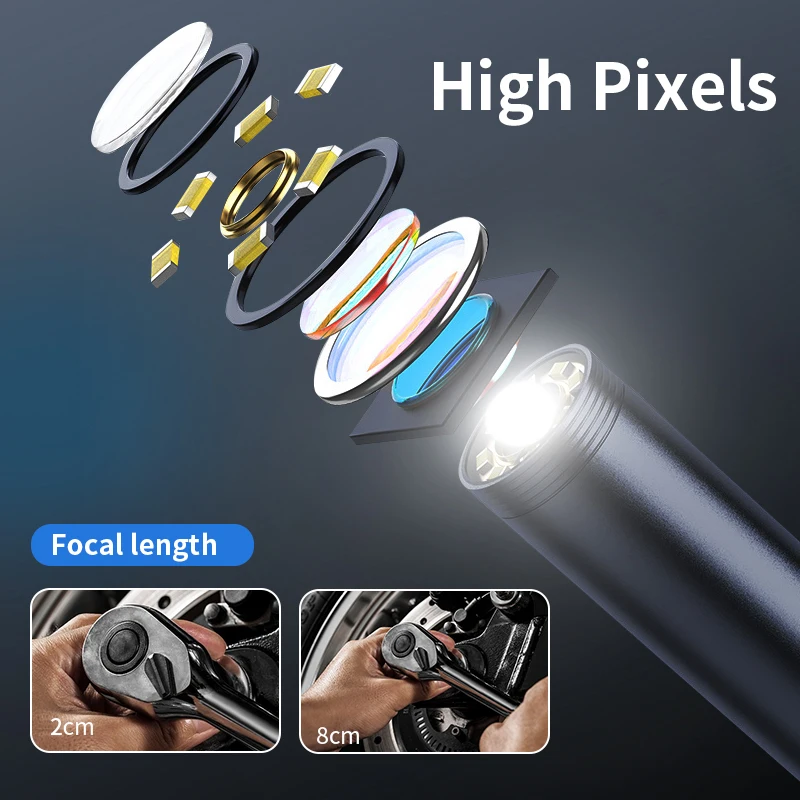 8mm Borescope Endoscope Camera 3‑in‑1 Waterproof LED Inspection Camera for iOS Android Type‑C  Sewer Industrial Inspection Tool