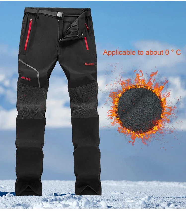 Winter Men Pants Camping Hiking Soft Fleece Lining Warm Waterproof Windproof Outdoor Trekking Skiing Trousers