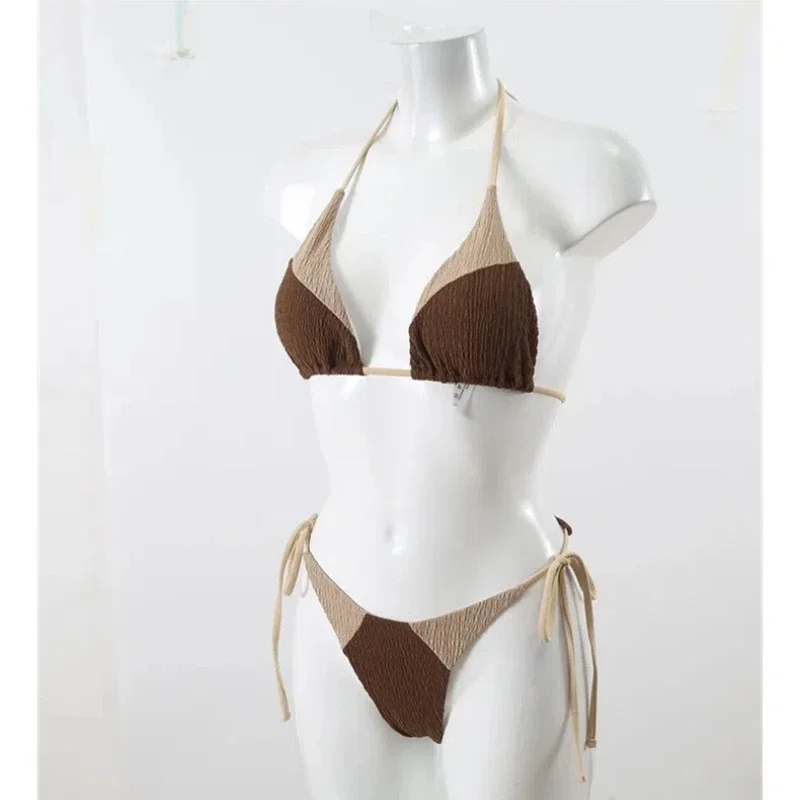 ใหม่เซ็กซี่สีบล็อกสามเหลี่ยมบิกินี่ 2025 ชุดว่ายน้ําสตรีชุดว่ายน้ําหญิง 2 ชิ้นชุดบิกินี่ชุดบิกินี่ Bather ชุดว่ายน้ําชายหาด