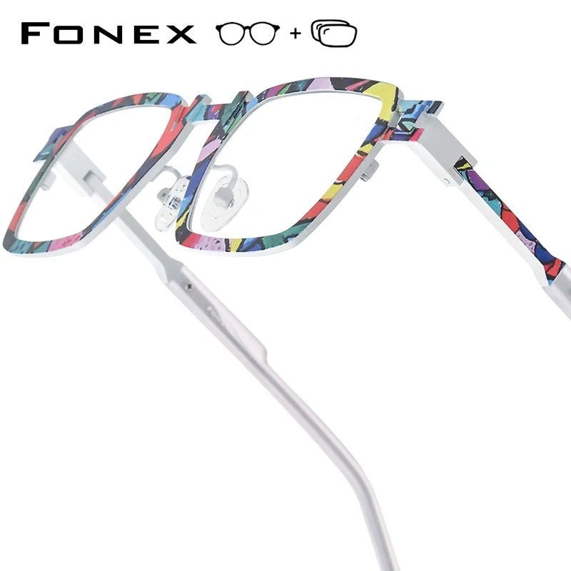 FONEX Progressive Prescription Glasses Photochromic Myopia Optical Lens Eyewear Women Square Eyeglasses Titanium Frame 910