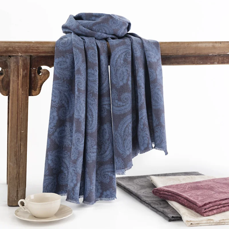 Imitation Cashmere Scarf Shawl Protective Winter Neck Accessory with Short Tassel Retro Paisley Ethnic Style