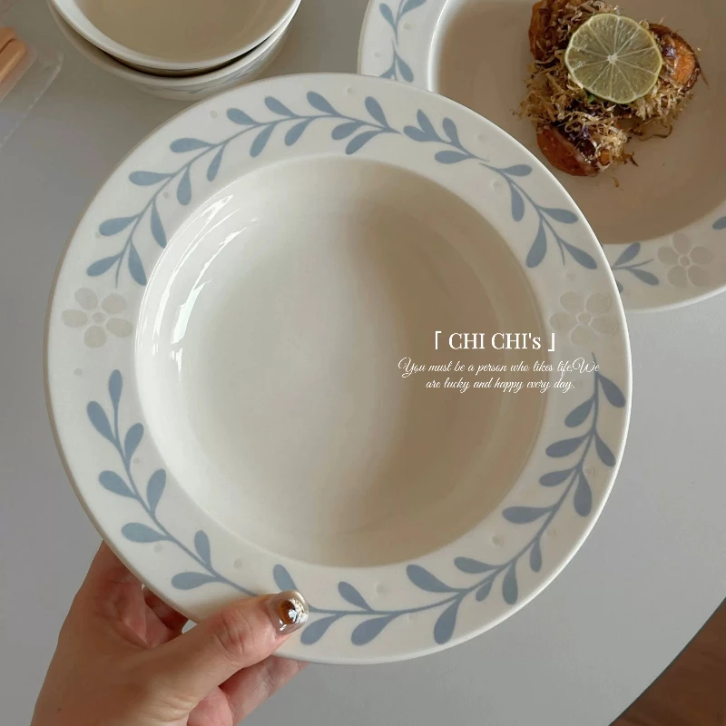 French Floral Ceramic Underglaze Colored Straw Hat Plates, Decorative Tableware, and Household and Commercial Gifts