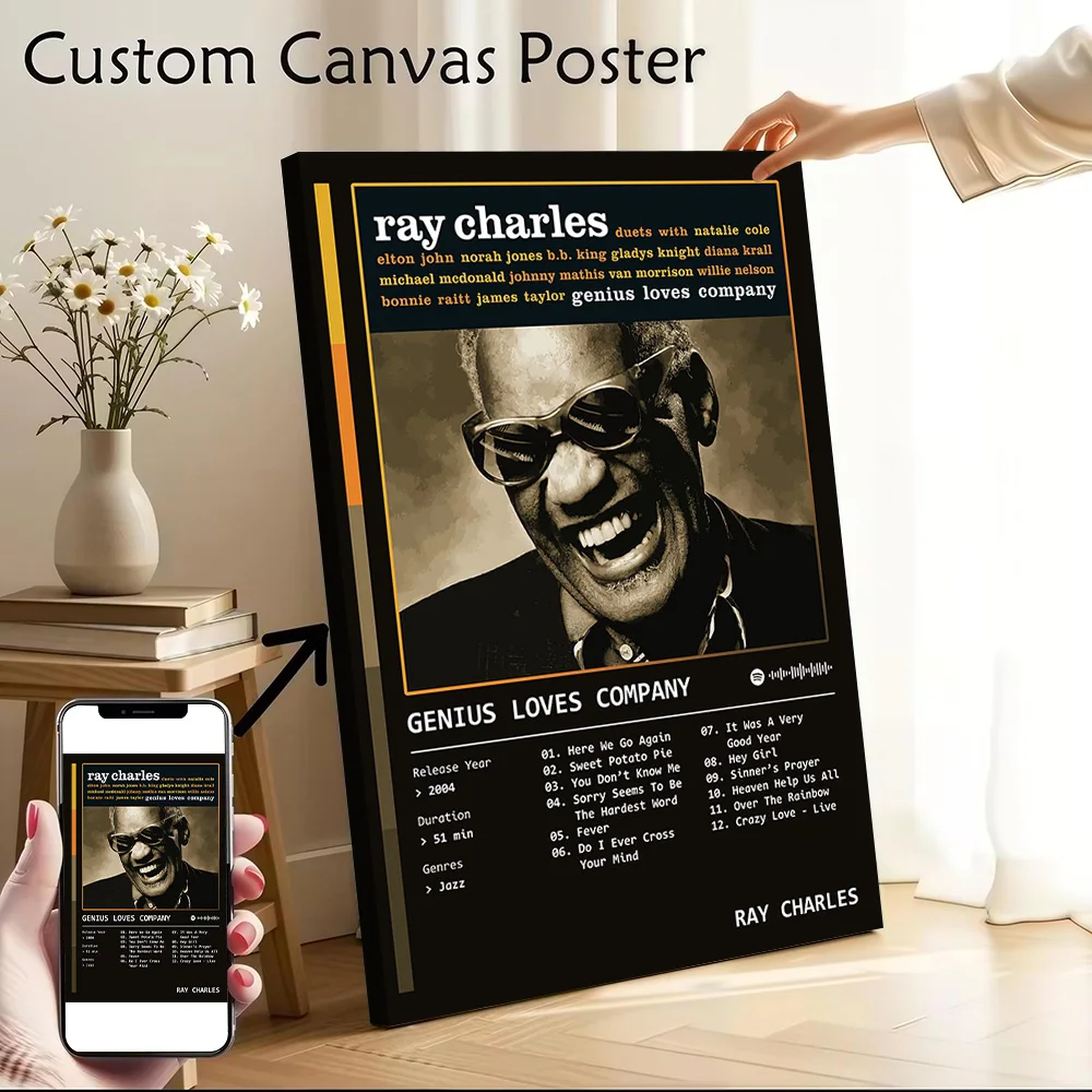 Genius Loves Company (2004) Album By Ray Charles Canvas Wall Art Poster Custom Photo Print Modern Painting for Fans Decor Room