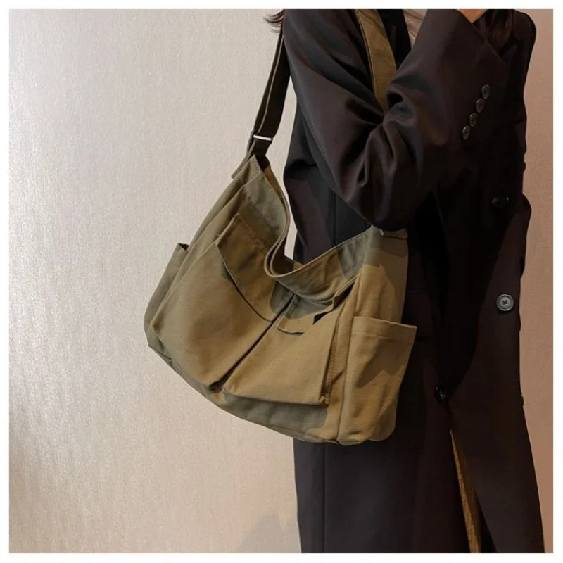 Bolso de mano de lona de gran capacidad para mujer, bandolera de hombro, informal, estilo coreano