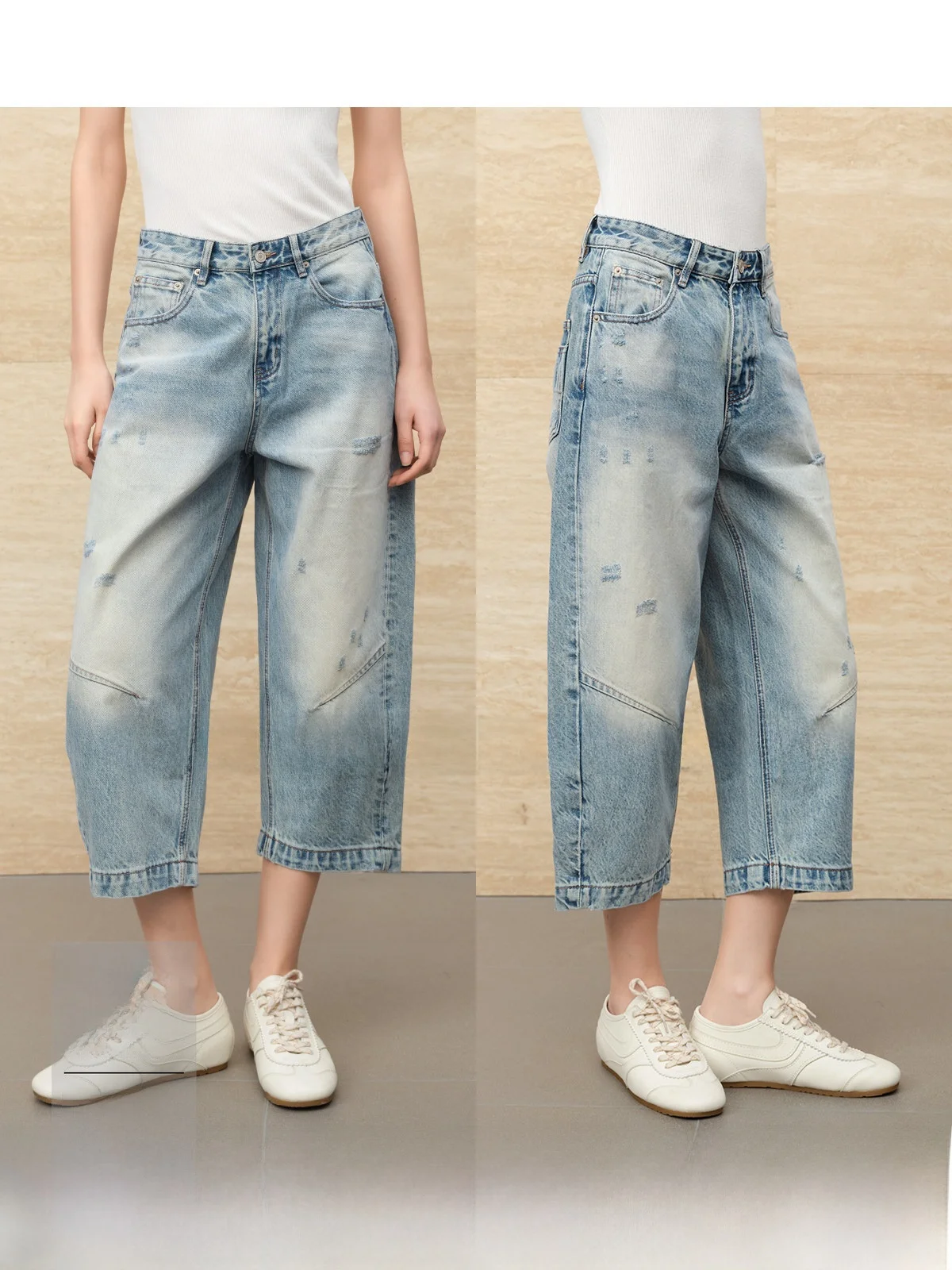 

American Retro Blue Nine-Tenths Jeans Women's Loose Wide Leg Jeans Straight Cut Slimming Trousers Casual High Waist Denim