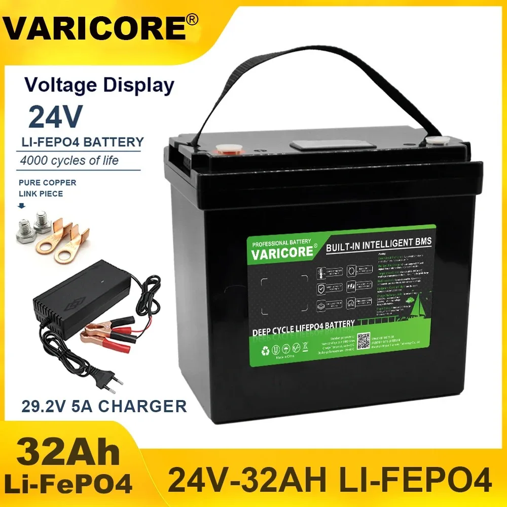 VariCore 24V 32Ah 60A 100A 8s LiFePO4 Batteria USB 3.0 Tipo-C Uscita per RV Golf cart Accendino per auto Batteria di accumulo di energia 29.2V 5A