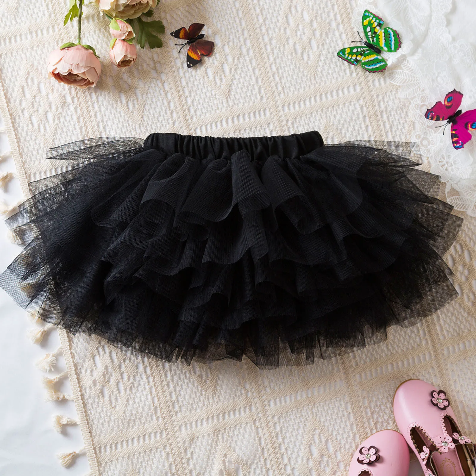 2024 New Casual Toddler Girls Fashion Tutu Skirt Super Cool Rock Style Solid Color Rainbow Tulle Skirt Half Body Princess Dress