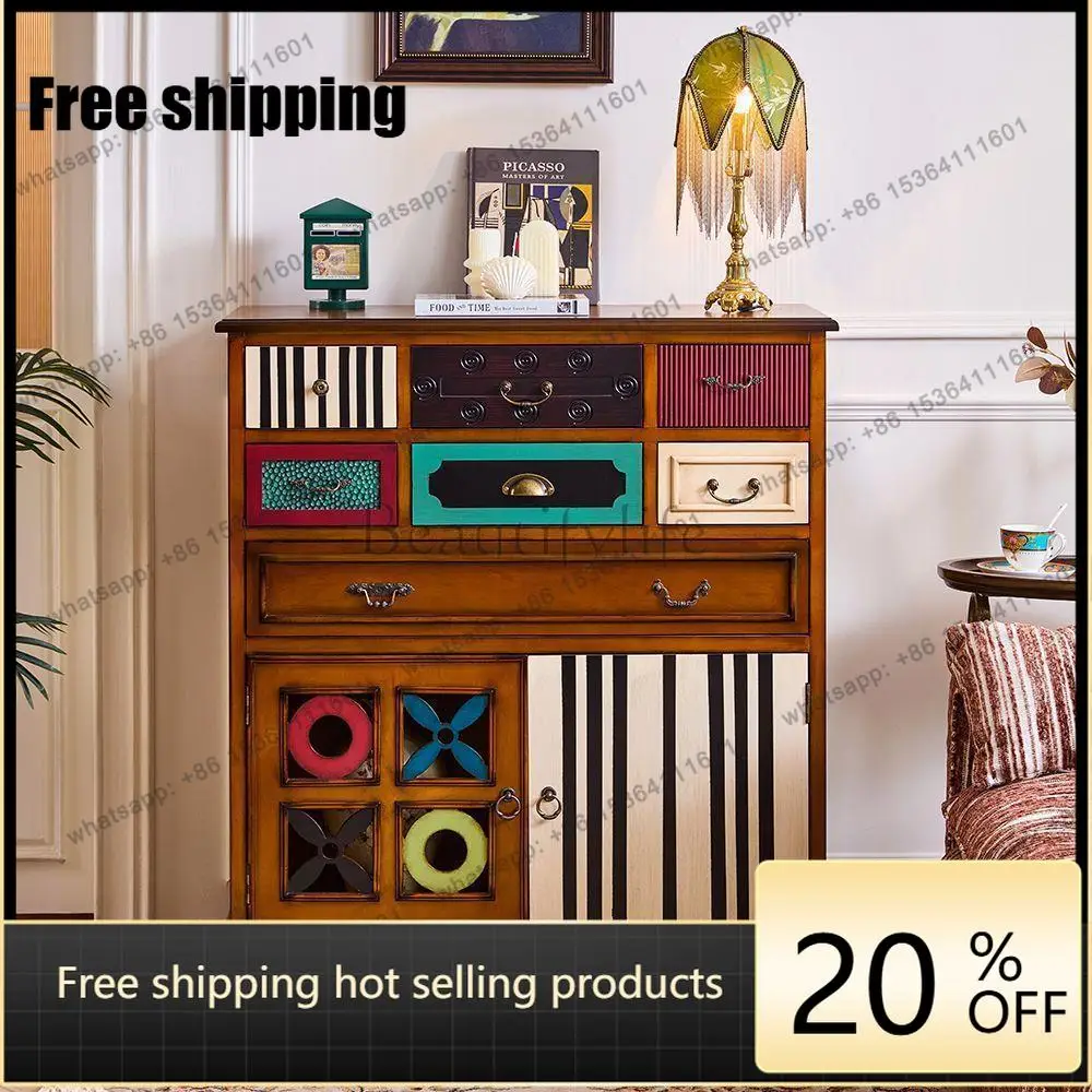 American retro contrasting color multi-bucket storage cabinet multi-functional locker