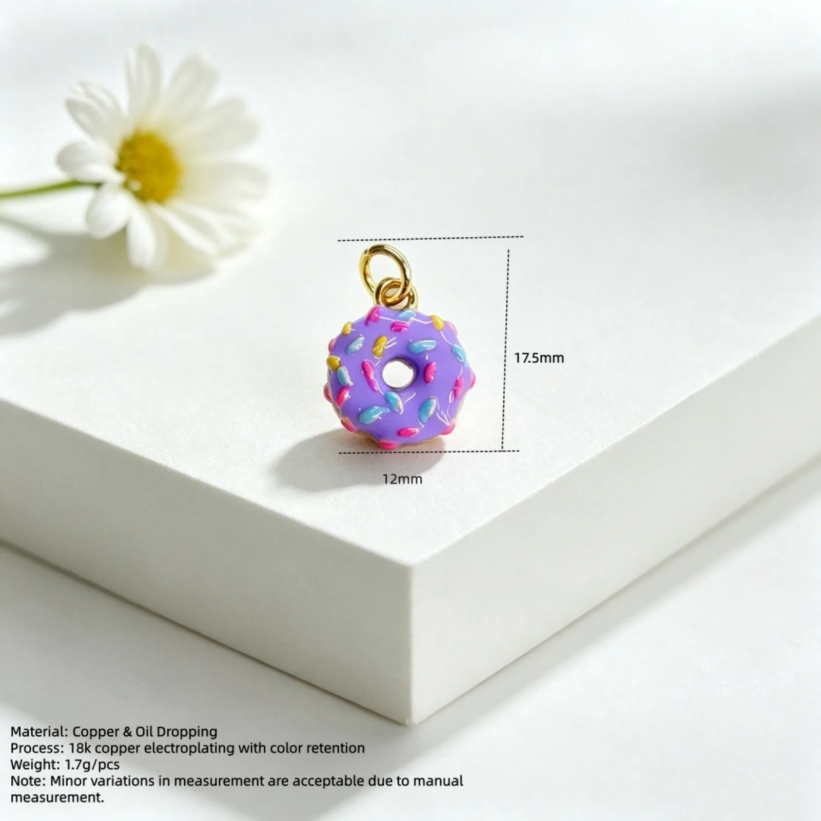 1pc Mini Brass Charms 18K Gold Plated Food Round Donut  Multicolor Enamel Pendant DIY Necklace Bracelet  Jewelry 17.5mm x 12mm