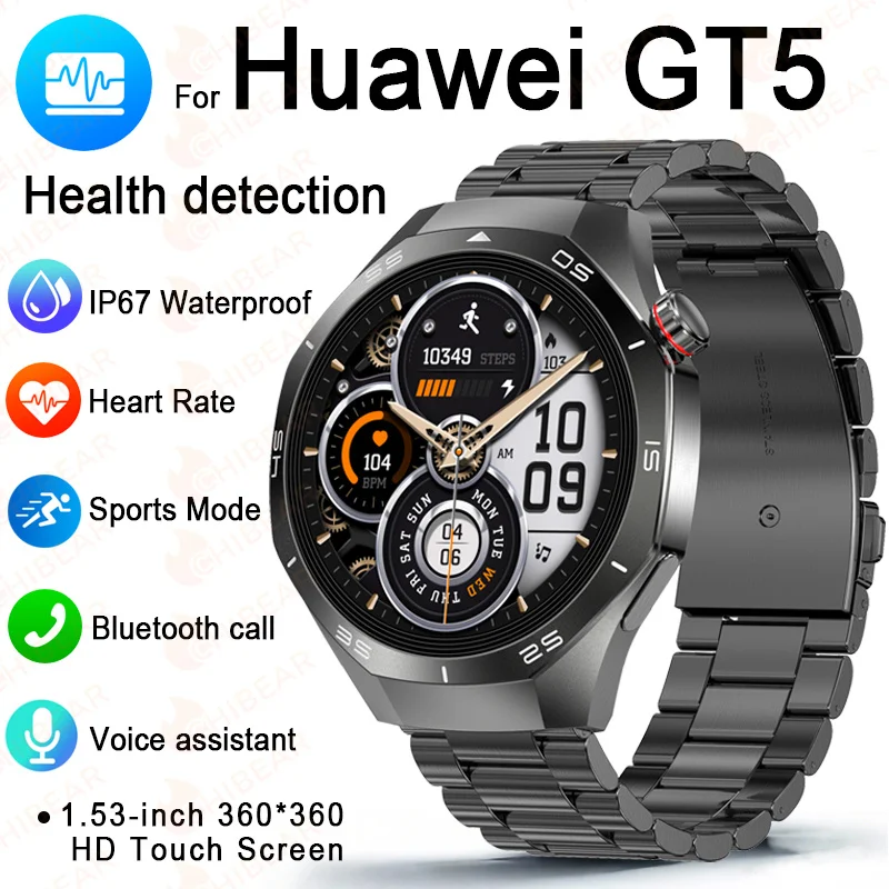 

New Man Smartwatch For Huawei GT5 Pro Sport Bluetooth Call Message Reminder 1.53-inch HD Screen Heart Rate Waterproof Smartwatch