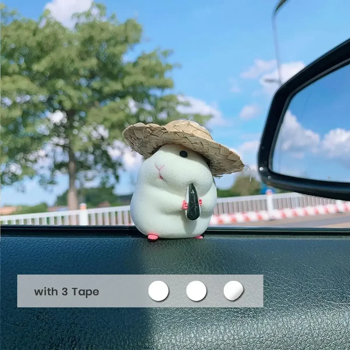 1 Buah Ornamen Mobil Hamster Lucu dengan Topi Jerami Dekorasi Aksesori Mobil Dasbor Mobil Kartun Hadiah Pasangan Aksesori