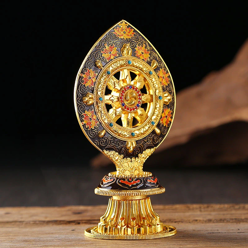 Golden Buddhist Furnishing Golden Wheel Tantric Alloy Handicraft Auspicious Tibetan Tribute Buddhism Home Gift Indoor Decorative