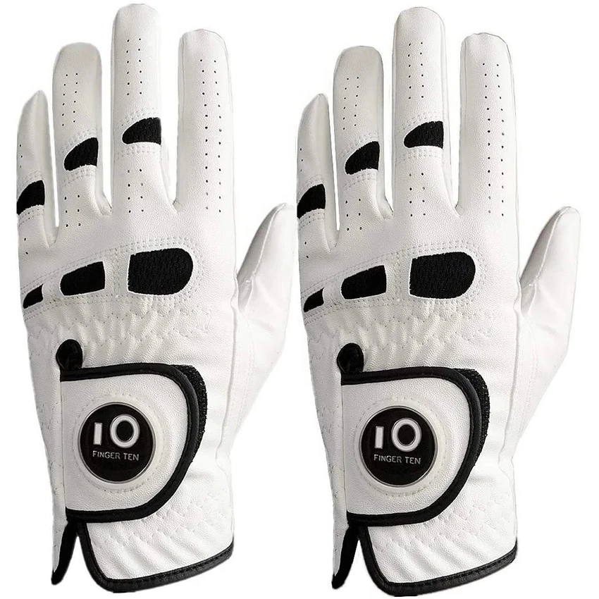 Men's Golf Glove Left Hand with Ball Marker Value 2 Pack, Weathersof Grip Soft All Weather Comfortable Fit