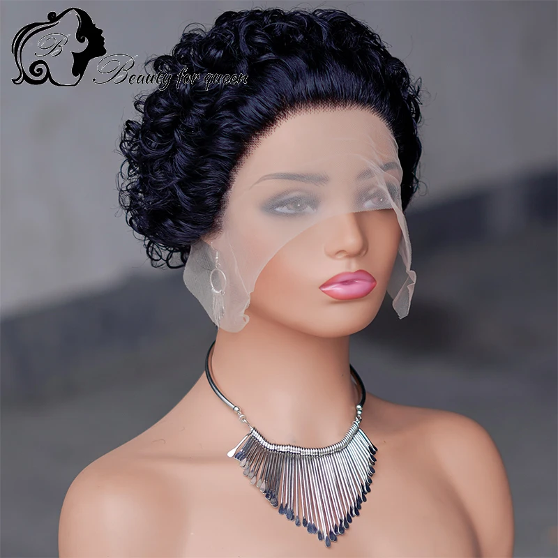 

High Quality Natural Pixie Cut Wig Brazilian Colored Human Hair Wig Kinky Curly Bob Wigs 13x4x1 Lace Front Wig For Women