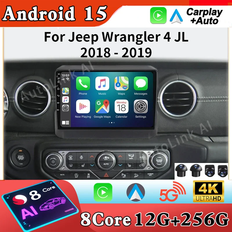 2Din Stereo Receiver Android All In One Car Radio Intelligent Systems For Jeep Wrangler 4 JL 2018-2019 Multimedia Player 5G DVD