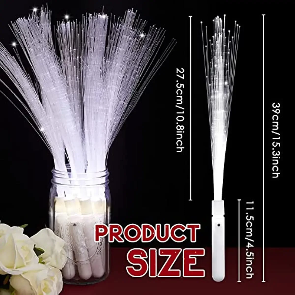 30Pieces Glow Fiber Optic Wand LED Light Up Fiber Optic Stick 3 Modes White Glow Stick for Wedding Birthday Party Bridal Shower