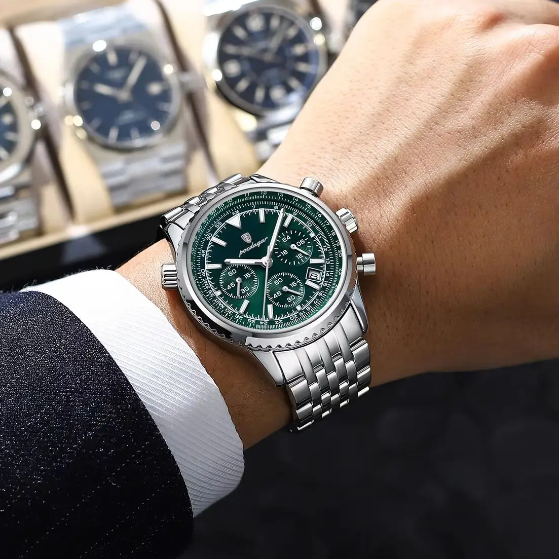 POEDAGAR Original Quartz Men Watch Stainless Steel Waterproof Luminous Fashion Man Clock Date Chronograph Military Men's Watches image 6