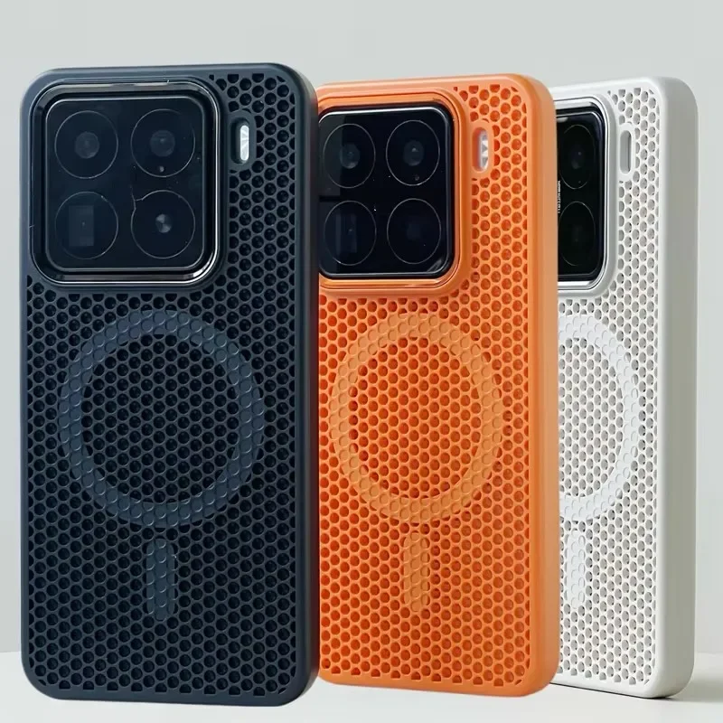 Für Xiaomi Mi 15 Ultra 15 pro Mi 14 Magnetische Legierung Objektiv Drahtlose Lade Abdeckung Hohl Waben Mesh Kühlung Magsafe Telefon Fall