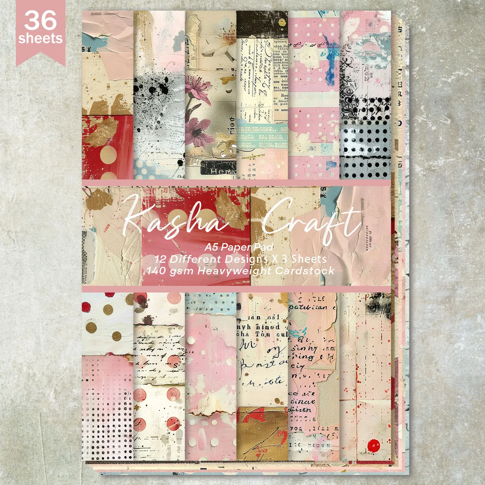 36 Sheets A5 (Retro Colored And Mottled Tickets) Clipping Thin Paper For Bullet Diary, Junk Magazine, Greeting Card Background