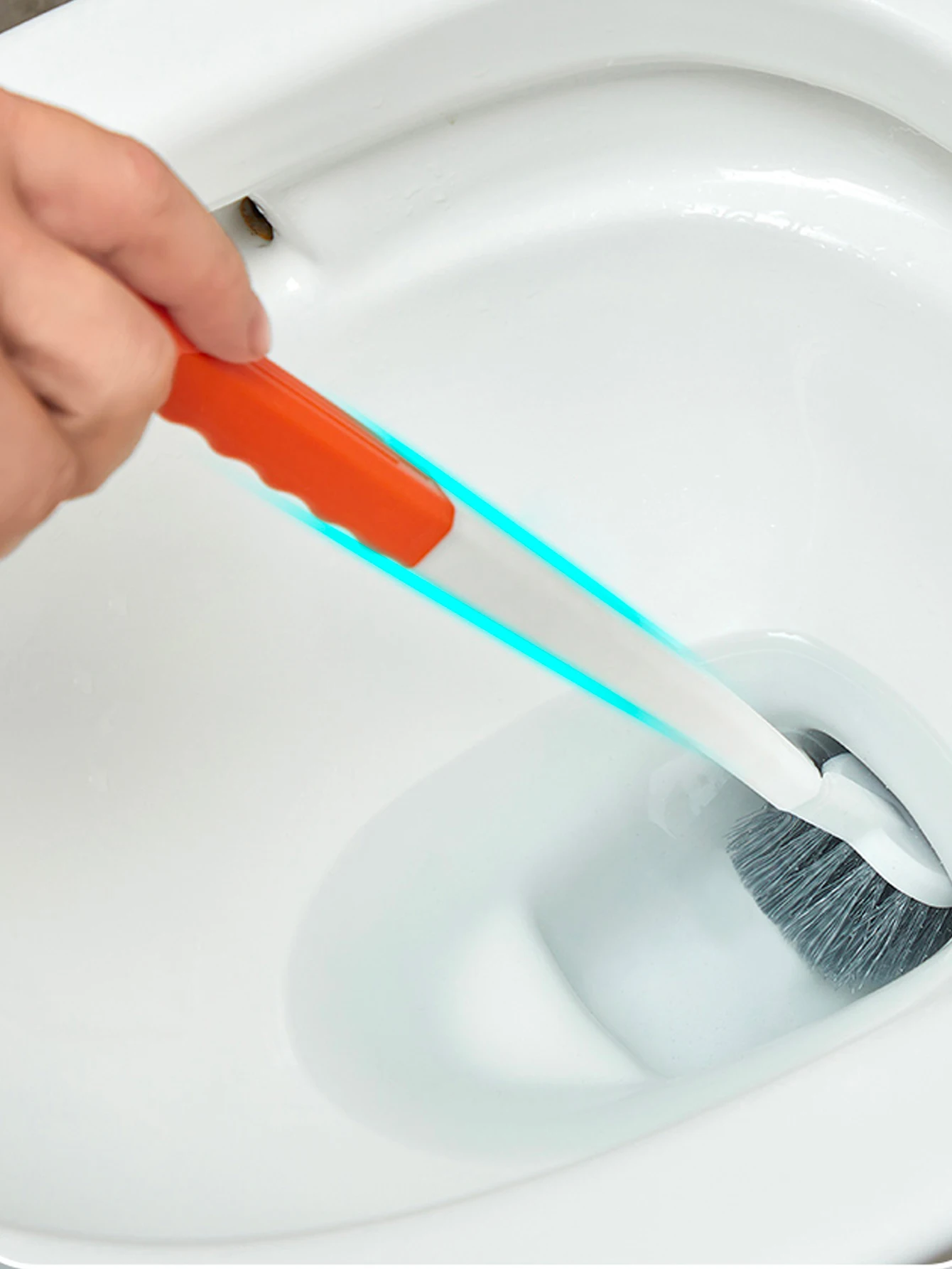 Long Handled Toilet Brush Suction Cup Type Hole Free Wall Mounted Coral Orange Double-Sided Elbow No Dead Corners Cleaning