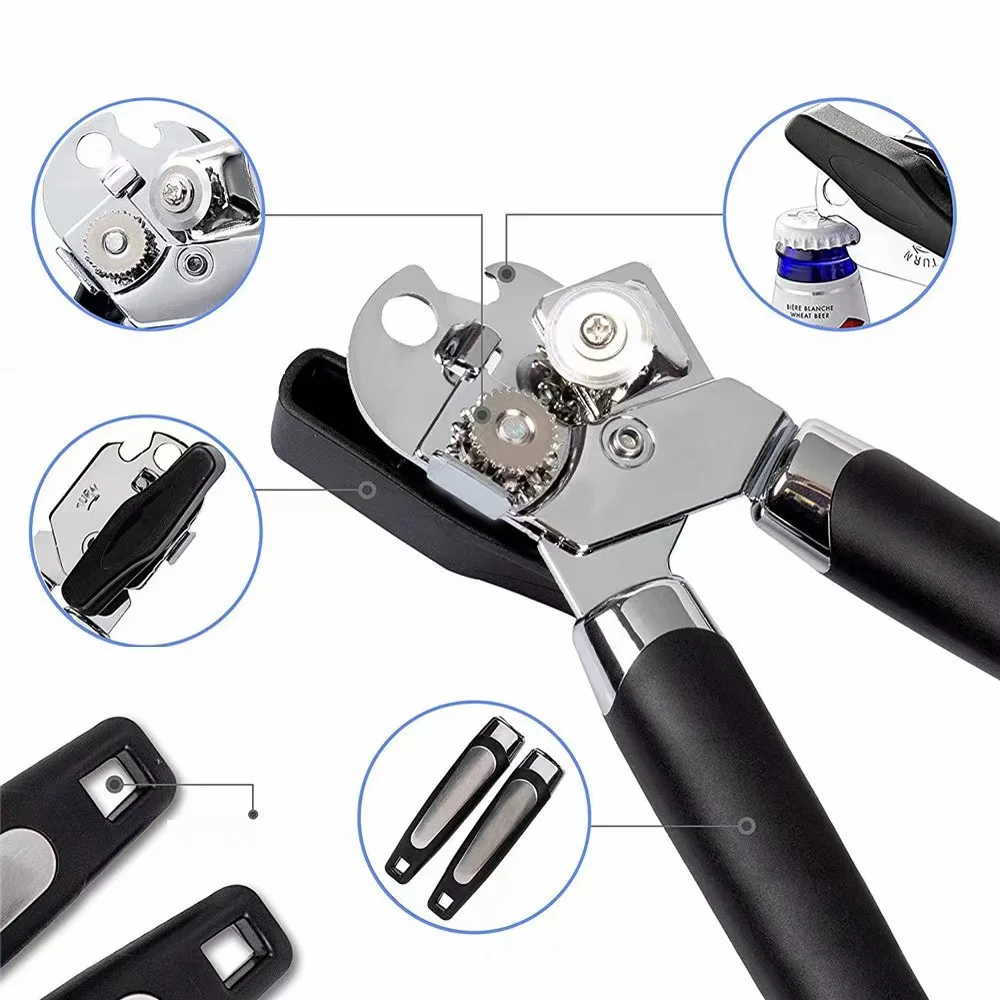

Stainless Steel Can Opener Multifunctional Grip Opener Side Cut Professional Tins Bottle Opener Kitchen Gadgets