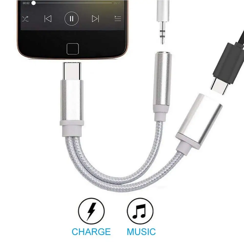 Adattatore di ricarica per auricolari da 2 in 1 da tipo C a 3 Jack da 5mm tipo C a Splitter Audio da 3.5mm per cavo Audio adattatore S20 mi 10 9 8 AUX