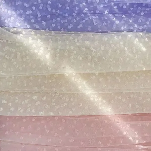New Peach Heart Flocking Gauze Fabric Lace Embroidered for Children's & Women's Clothing Photo Shoot Fabric New Collection