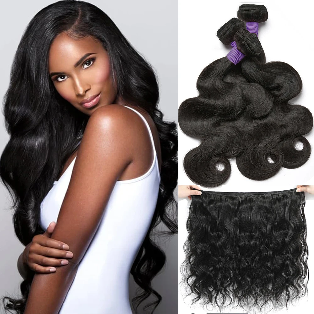 Rambut Manusia Body Wave 100% Tanpa Proses, Gelombang Double Drawn Virgin Bundles, Ekstensi Rambut Raw 1/2/3 Bundles untuk Wanita