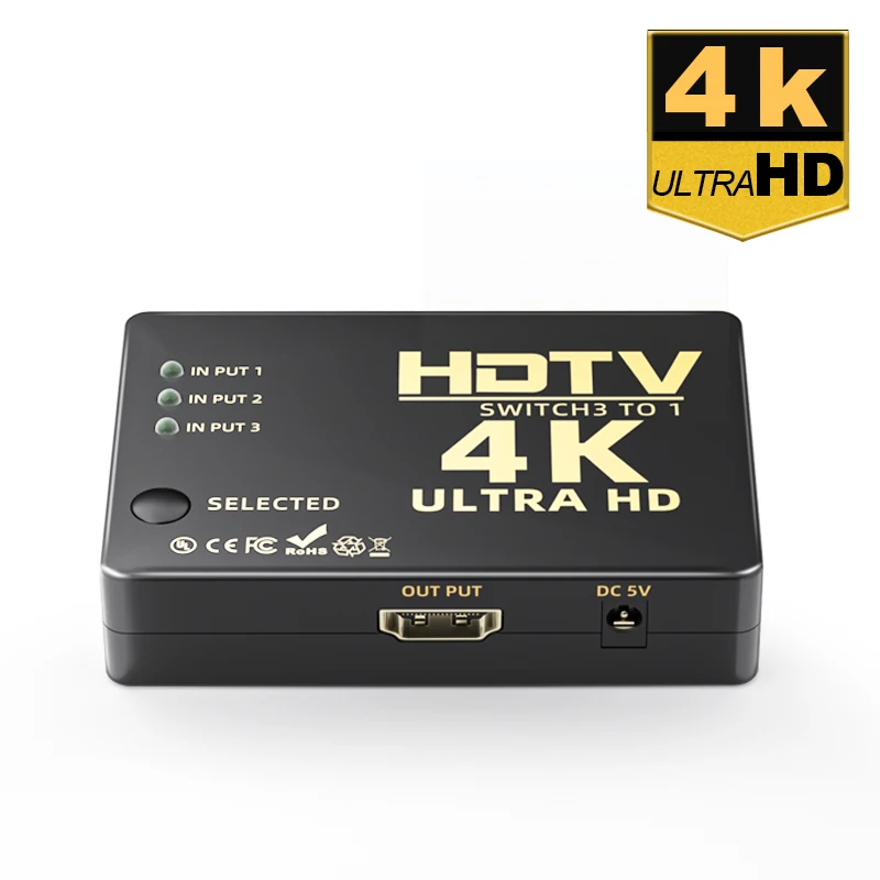 4K 2K HDMI 3x1 Switcher 3 in 1 Out 4K30Hz Switcher Dual Switching