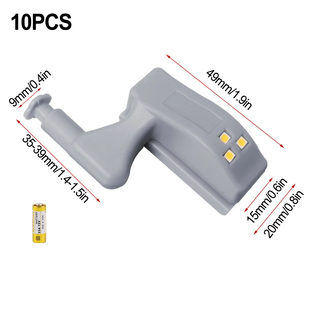 تحت إضاءة LED للخزانة مع مستشعر مفصلي ، مصباح ليلي يعمل بالبطارية ، غرفة نوم ، مطبخ ، خزانة ، 12A ، 23 فولت ، 10 قطعة