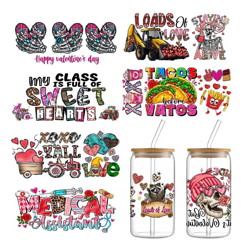 

Valentine's Day color red theme transfer stickers Crystal label factory direct 16oz cup stickers.