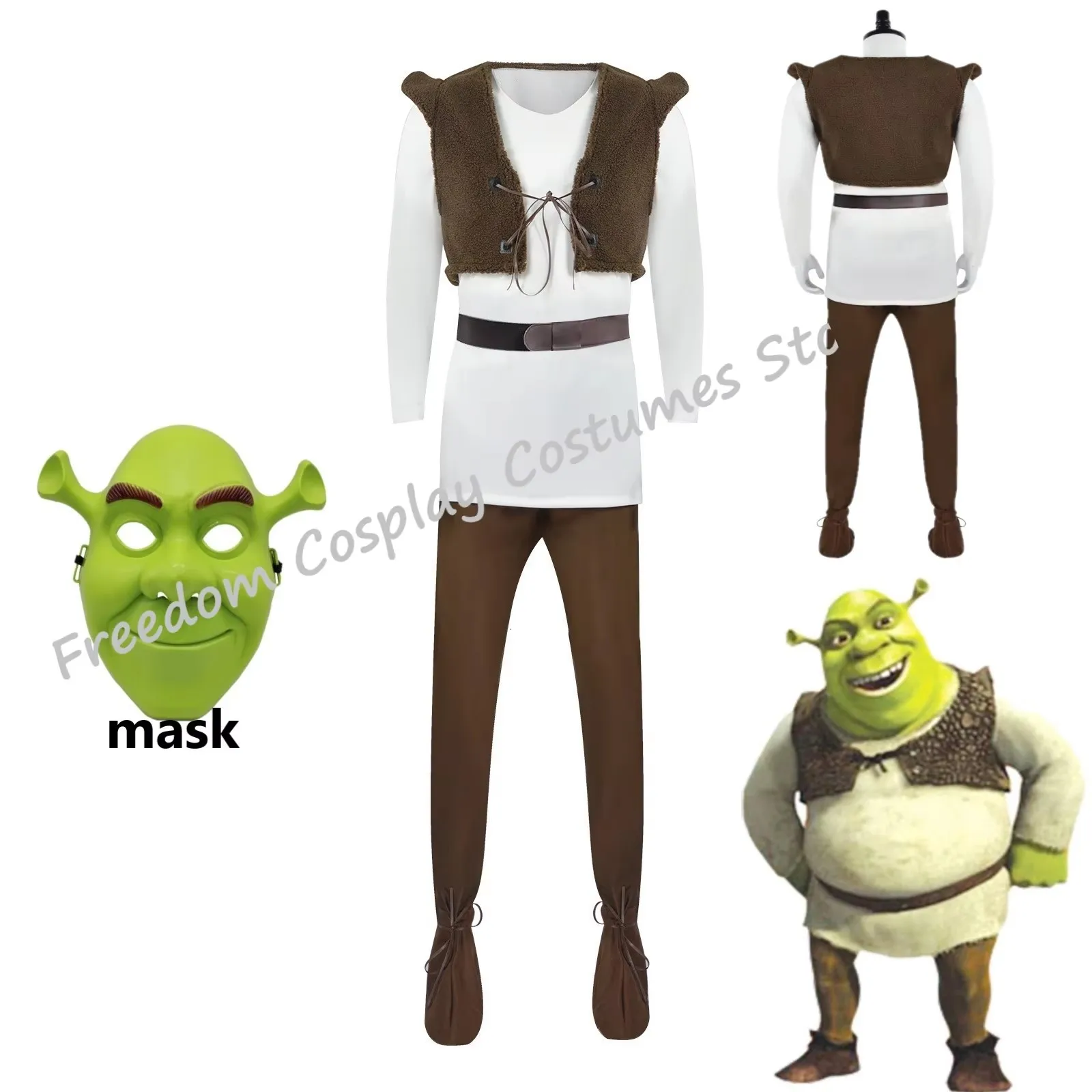 

Movie Monster Shrek Cosplay Costumes Mask Shrek Top Vest Pants for Adult kids Performance Role Play Halloween Carnival Outfits