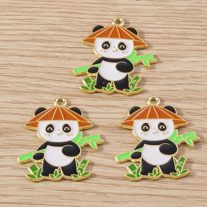 10 stücke mischen Cartoon Tier Charms Emaille Panda Bambus Charms Anhänger für Schmuck machen Halskette Armband Ohrringe DIY Handwerk Geschenk – Detail 3