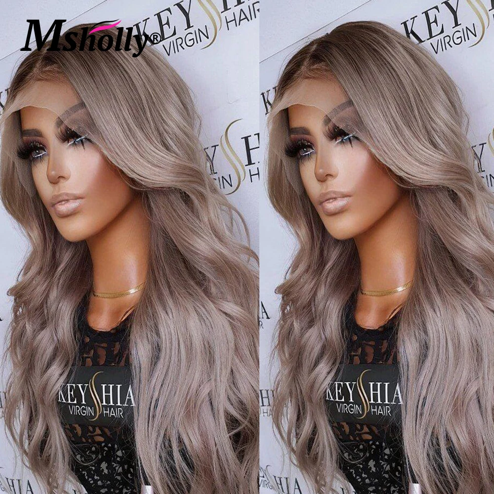 Perruque Lace Front Wig Remy Brésilienne Naturelle, Cheveux Ondulés, Gris Foncé, 4x4, 13x4, Densité 180%, pour Femme