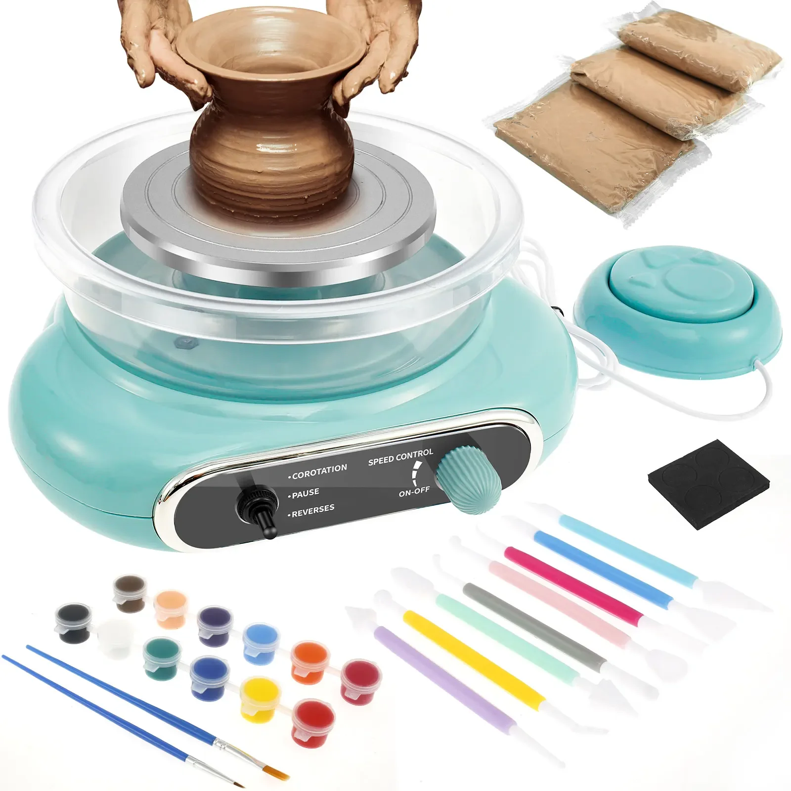 

Мини-электрическое гончарное колесо с педалью, керамической машиной и комплектом керамики, съемная раковина, студия «сделай сам», гончарное колесо