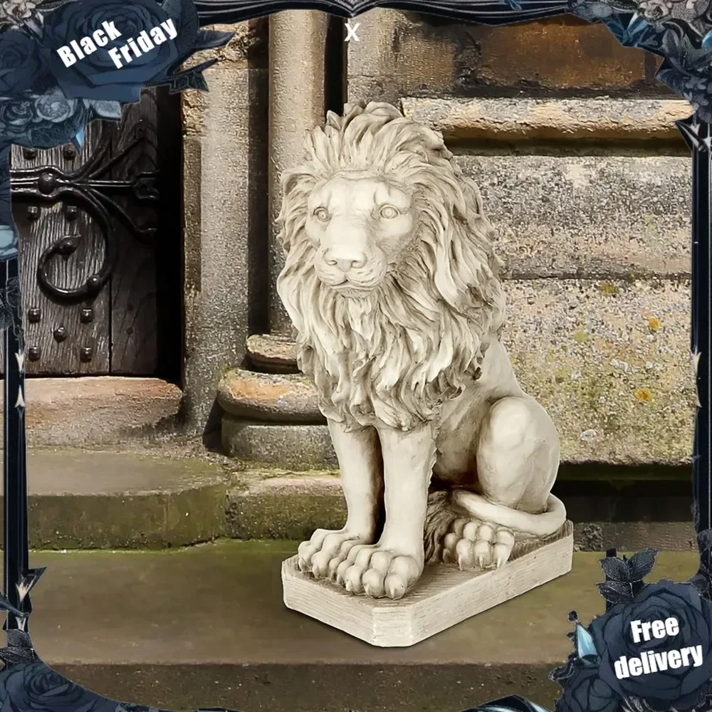 Mansfield Manor Lion Looking Left Sentinel Outdoor Garden Animal Statue, 12 Inches Wide, 10 Inches Deep 20 Inches High